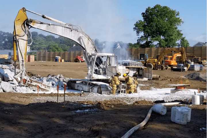 Stamford Fire Crews Douse Burning Excavator At Home Depot Construction Site