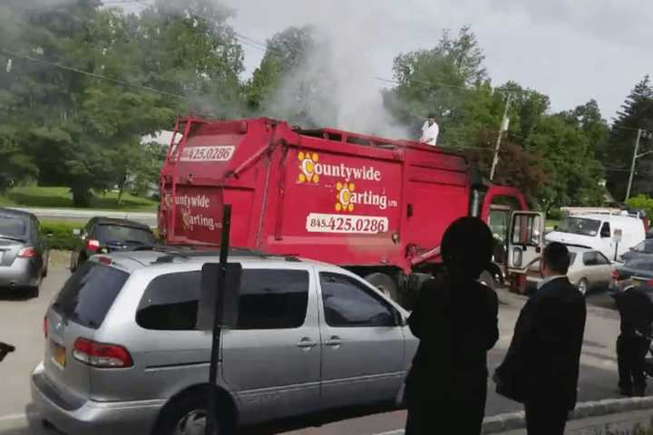 Video: Garage Truck Crashes Into Pole, Igniting Fire In Monsey