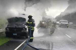 Fairfield Fire Crews Tackle Burning Van During Rush-Hour On Merritt