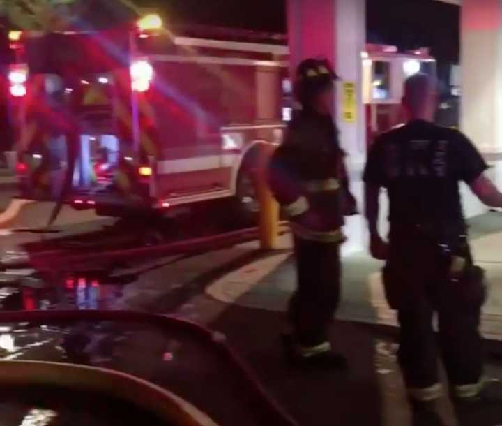 Westport firefighters respond to a blaze that started in a freezer unit at Trader Joe&#x27;s at 400 Post Road E.on Friday night.