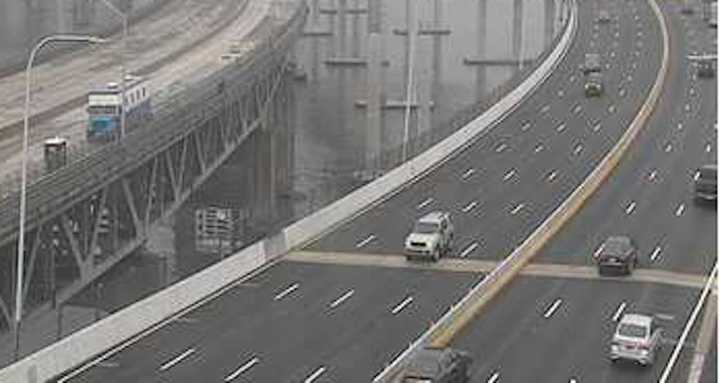 The old Tappan Zee Bridge, far left, is now closed with demolition starting next week as all traffic has shifted to the new TZB (right).