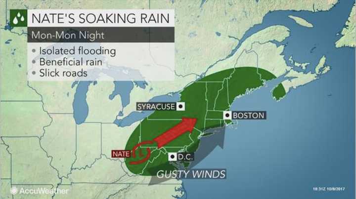 Hurricane turned Tropical Storm Nate will unleash a heavy and soaking rain across the Hudson Valley on Monday.