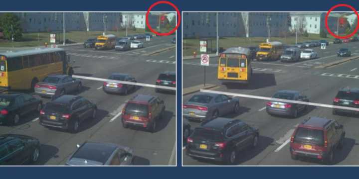 A school bus driver making an illegal turn on Central Park Avenue at Arlington Street in Yonkers on March 11.