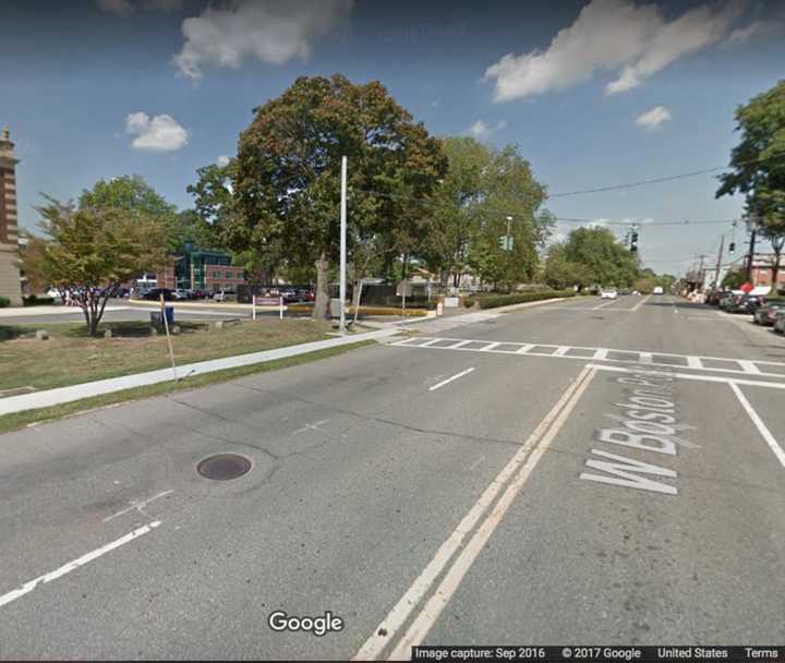 West Boston Post Road (Route 1) at the intersection of Mamaroneck High School.