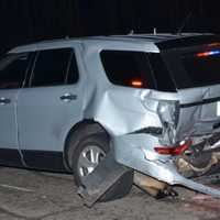 <p>A drunken driver rear-ended this Connecticut State Police SUV that was stopped to investigate a fatal crash on I-91 northbound in Cromwell.</p>