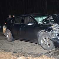 <p>A drunken driver slammed this car into a Connecticut State Police SUV that was stopped to investigate a fatal crash on I-91 northbound in Cromwell.</p>