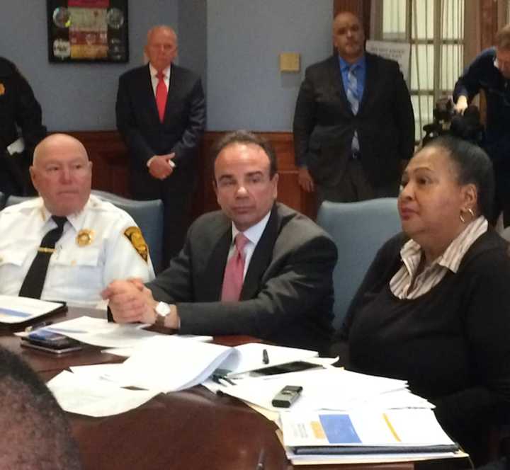 Bridgeport Police Chief A.J. Perez, Mayor Joe Ganim and community leader Carolyn Vermont were among those gathered Monday.