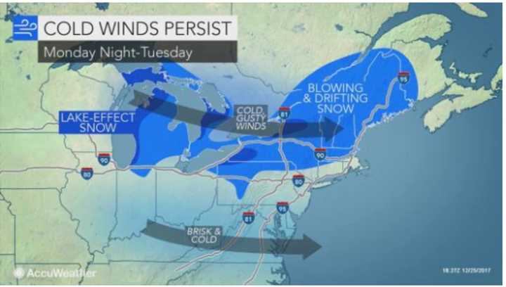 Travelers heading home after Christmas will see bitterly cold temperatures in the area and blowing and drifting slow farther north.