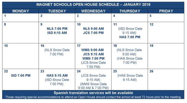 Here is the schedule of open houses for magnet schools in Greenwich this month.