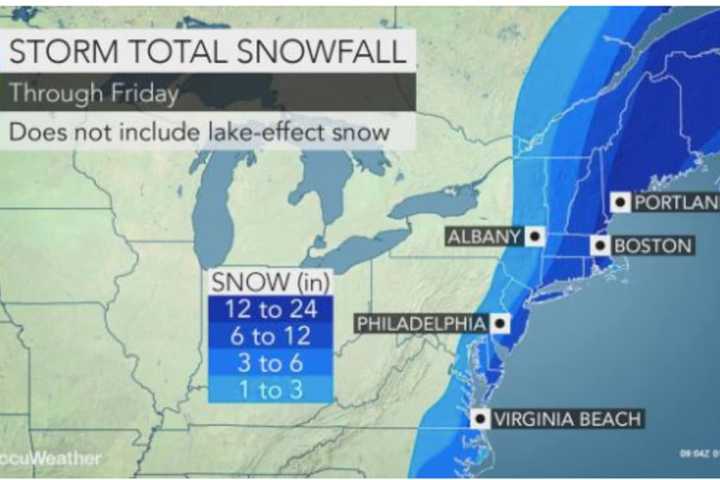 Projected Snowfall Totals Updated As Nor'easter Arrives