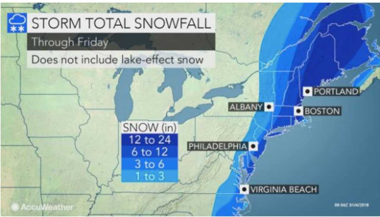 Projected Snowfall Totals Updated As Nor'easter Arrives Middletown