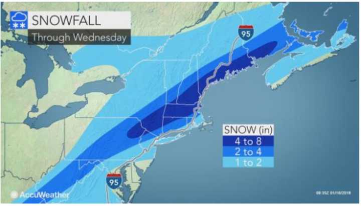 Snowfall projections by AccuWeather.com.