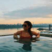 <p>The New York City skyline serves as the backdrop for Bella Guerriero&#x27;s photo from atop SoJo Spa in Edgewater.</p>