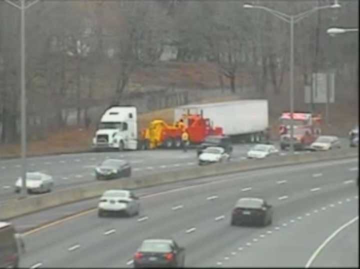 The I-84 truck fire that is closing two lanes Friday.