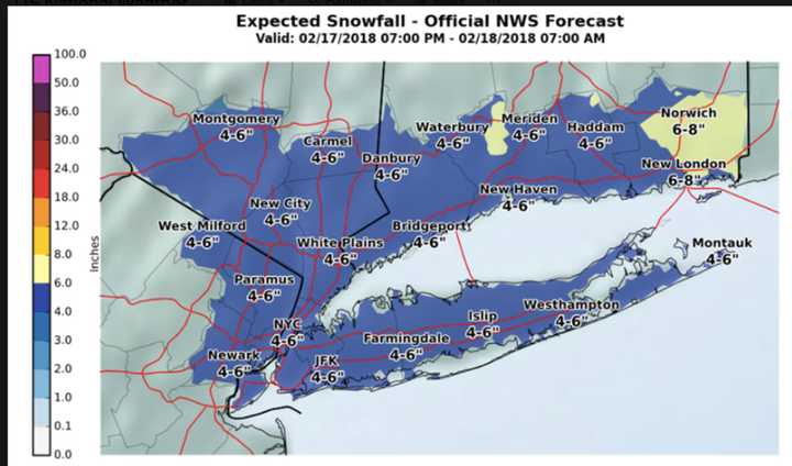 A look at the latest snowfall projections for Saturday&#x27;s storm.