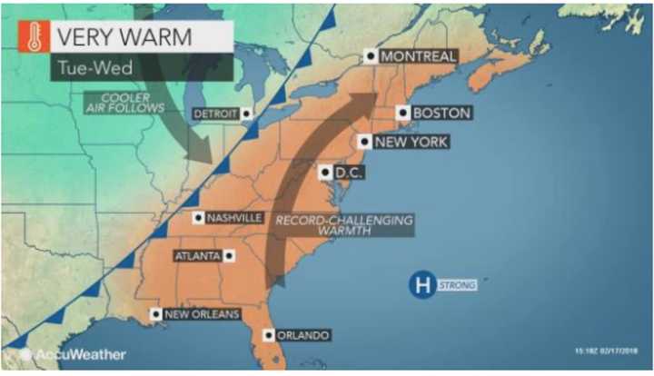 A look at the warm weather pattern that will arrive in the area Tuesday.