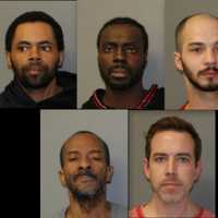 <p>The five suspects busted during the execution of the warrant in Newburgh.</p>