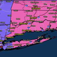 <p>A look at areas where Winter Storm Warnings (pink) and Winter Weather Advisories (purple) are in effect for late Monday into Tuesday.</p>