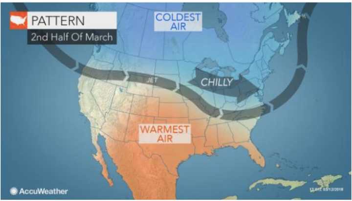 A cold weather pattern will coincide with the start of spring on Tuesday, March 20.