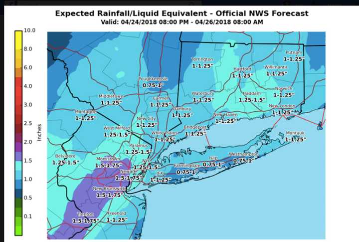 Average rainfall totals are expected to be around an inch or more. for the entire region.