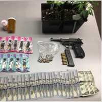 <p>Recovered by police: a loaded 9MM Walther handgun, 2 marijuana plants, concentrated cannabis cartridges, multiple controlled opiate pills, and over two-thousand-dollars in US currency.</p>