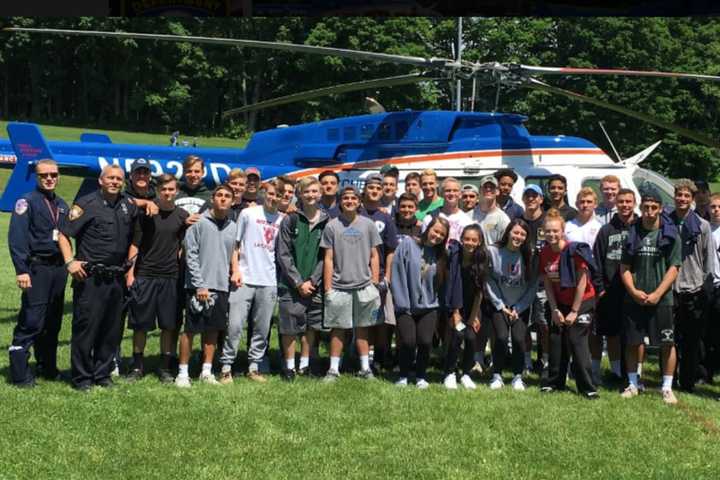 County Police Chopper Touches Down At Westchester High Schools