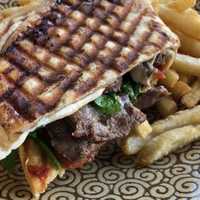 <p>Grilled steak panini.</p>