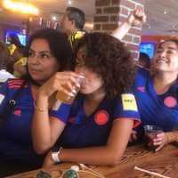 <p>Madeline Sanchez and Christian Agosto of Totowa own an electric company. Theywere two of the many people packed in the restaurant who had taken off from work to cheer on their country.</p>