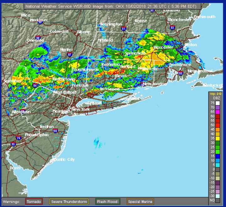 A look at the storms moving from west to east at 5:45 p.m. Tuesday.