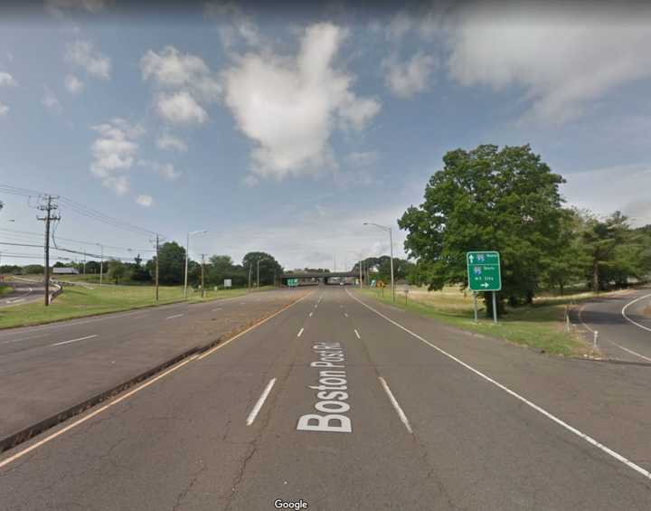 Boston Post Road near the I-95 overpass in Milford.