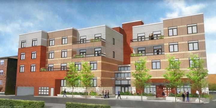 An artist&#x27;s rendering of the Harrison Playhouse Lofts.