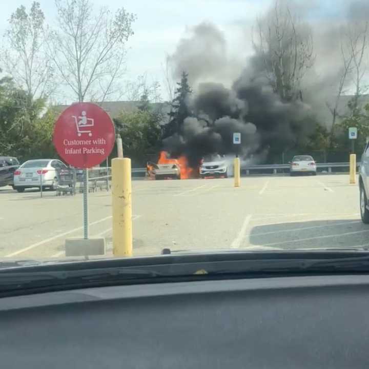 A car caught on fire at the Stop &amp; Shop in Nanuet.