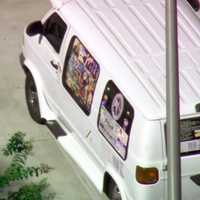 <p>The white van with numerous stickers on both sides and on the back seized in connection with the arrest in Plantation, Florida in Broward County, near Fort Lauderdale.</p>