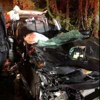 <p>A look at the car that overturned in the crash.</p>