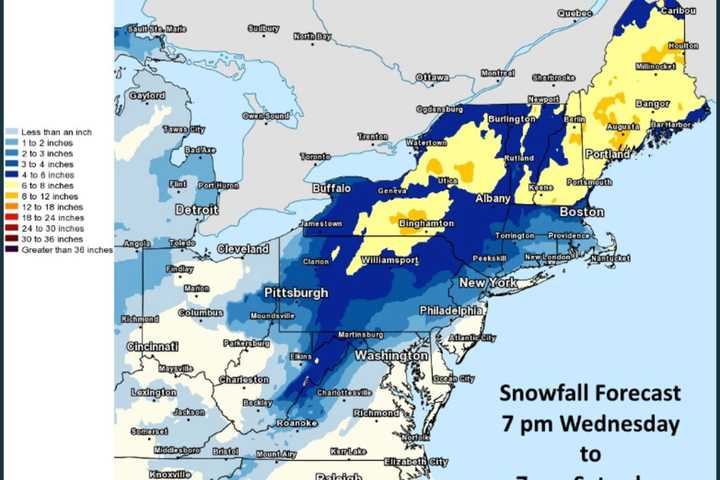 Projected Snowfall Totals Increase As Nor'easter Roars Into Area From The South