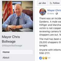 <p>The shooter fled after firing a shot that struck a man in the wrist between the hallway of Tommy Hilfiger and Marshalls, Elizabeth Mayor Chris Bollwage said.</p>