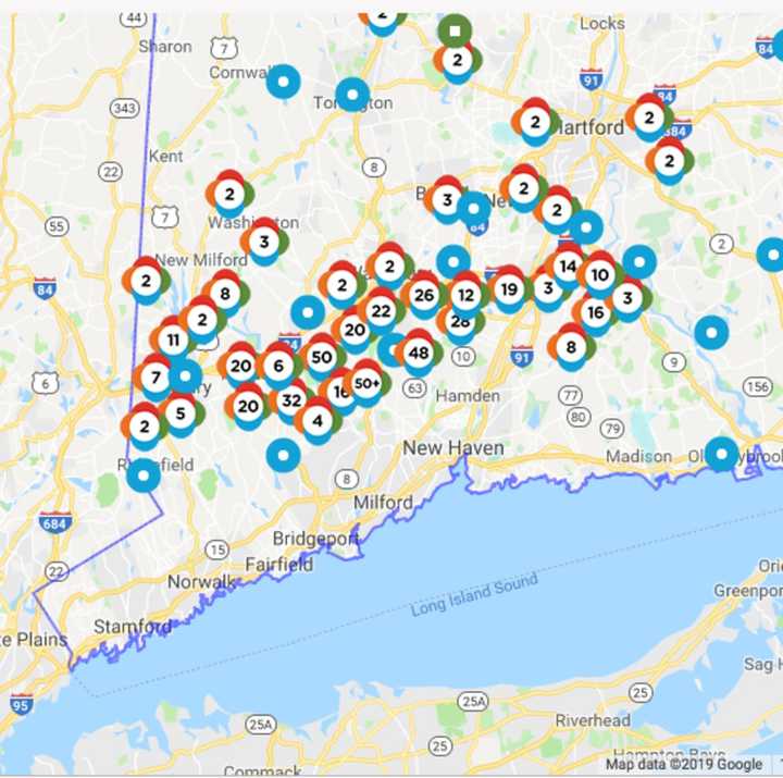 A look at areas in the state with the most power outages.