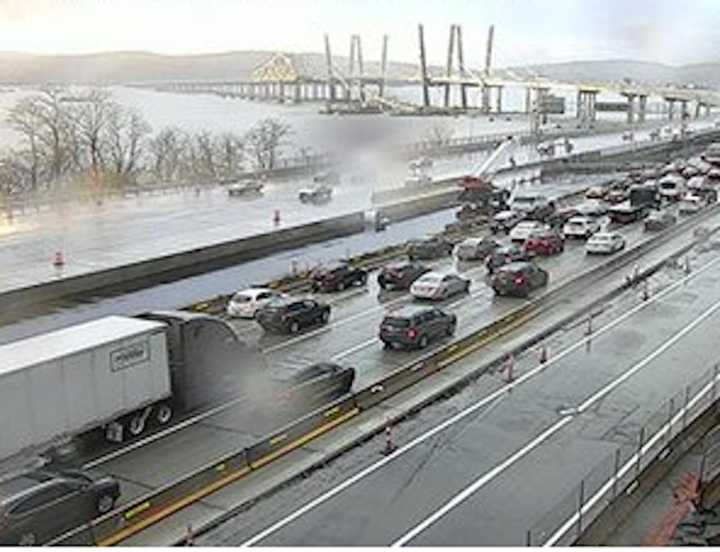 A look at the gridlock on the northbound (Rockland-bound) Tappan Zee Bridge late Thursday afternoon, Jan. 24.