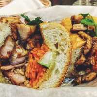 <p>Saigon Subs &amp; Cafe&#x27;s grilled lemongrass chicken banh mi</p>