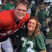 <p>NY Jets QB Sam Darnold with LaPorta</p>