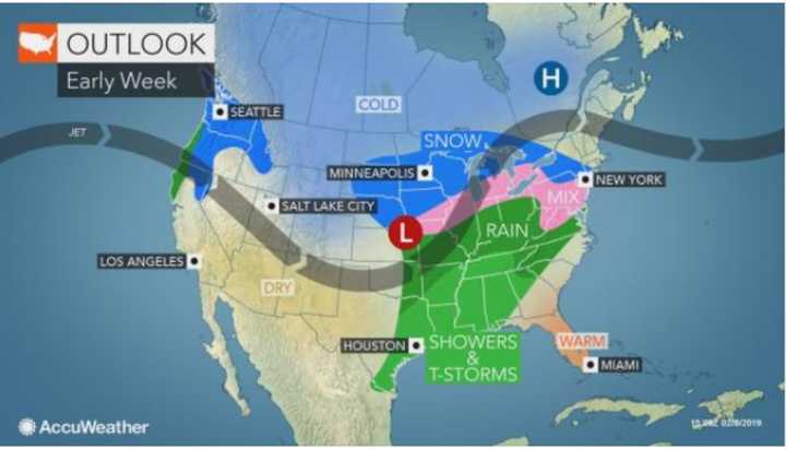 A look at the early week weather pattern.