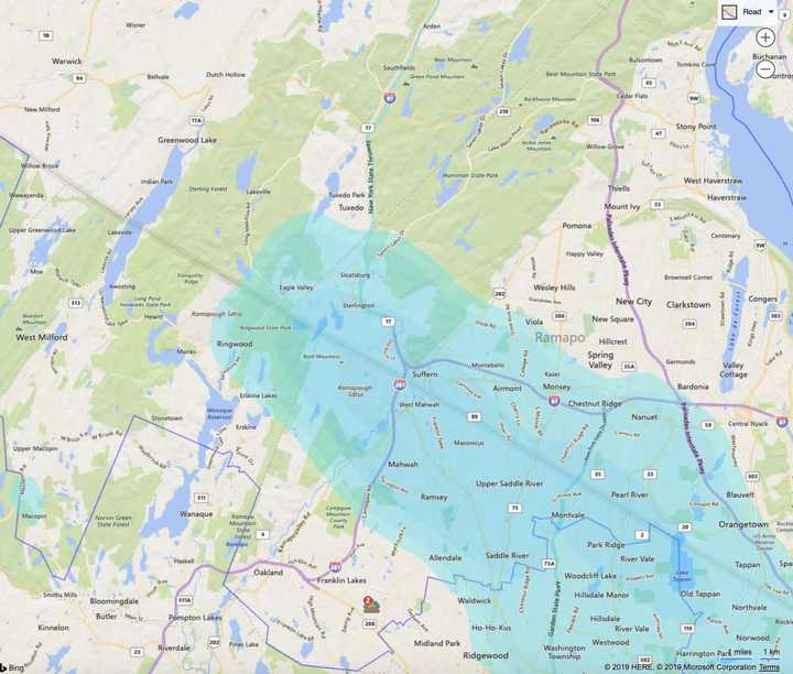 The Orange &amp; Rockland outage map on Wednesday.