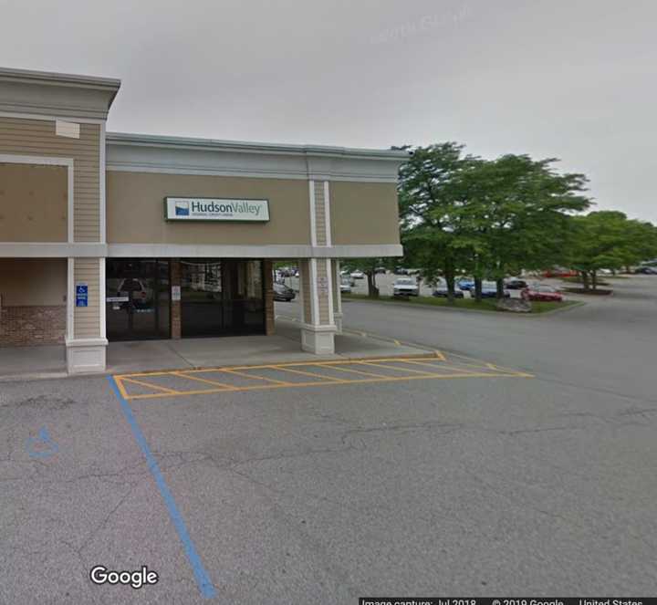 A car drove through the front of the Hudson Valley Federal Credit Union on Wednesday.