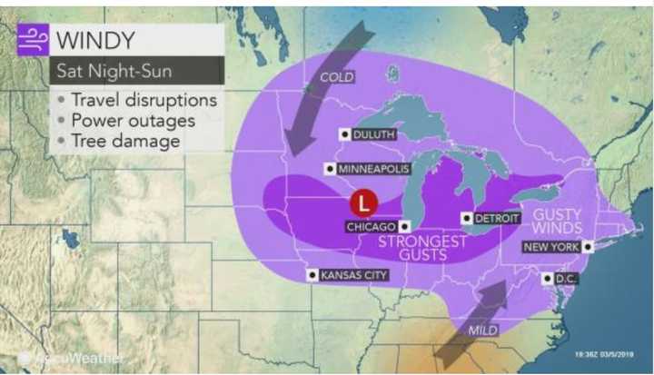 The weekend storm will be marked by windy conditions that could cause power outages.