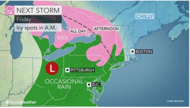 A look at the storm system that will sweep through the area Friday, April 5.