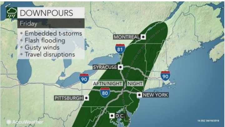 A look at the storm system that will sweep through the area on Friday, April 19.