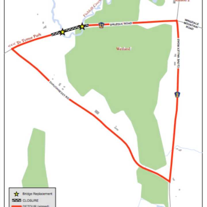 Closure and detour map of Union Vale bridge replacement project