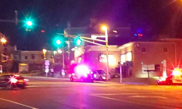 A sedan went into a utility pole in Newton Monday.