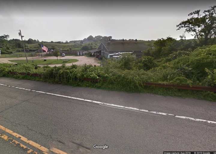 The area of Montauk Highway where the 2-year-old twins were found in cardiac arrest inside a car.