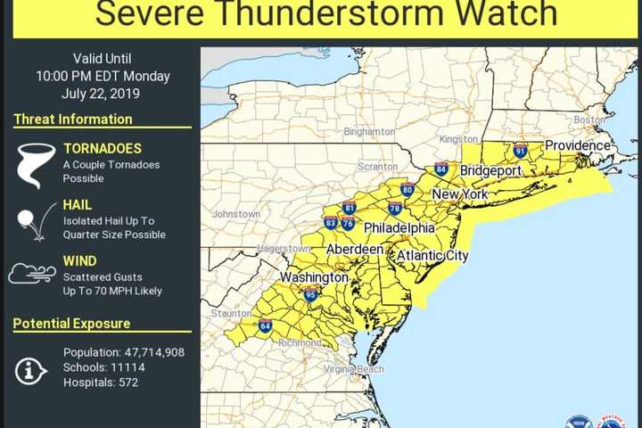 Severe Thunderstorm Watch Issued For Area: Tornadoes, Hail Possible